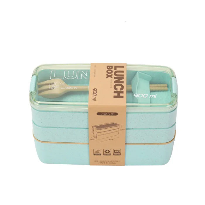 900ml Healthy Material Lunch Box 3 Layer Wheat Straw Bento Boxes Microwave Dinnerware Food Storage Container Lunchbox