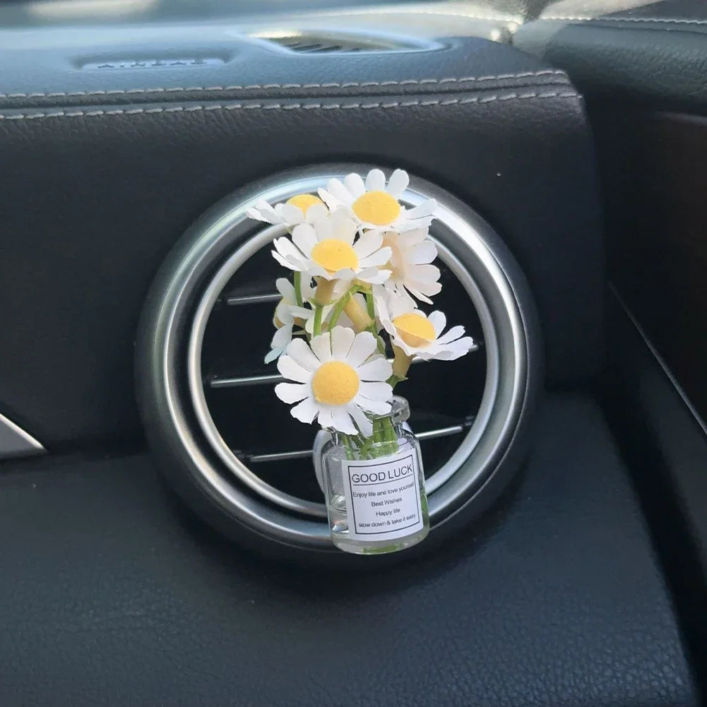 Car Center Console Air Outlet Simulated Flower Clips Ornaments Babysbreath Jasmine Glass Vase Ornaments For Girls Decorations