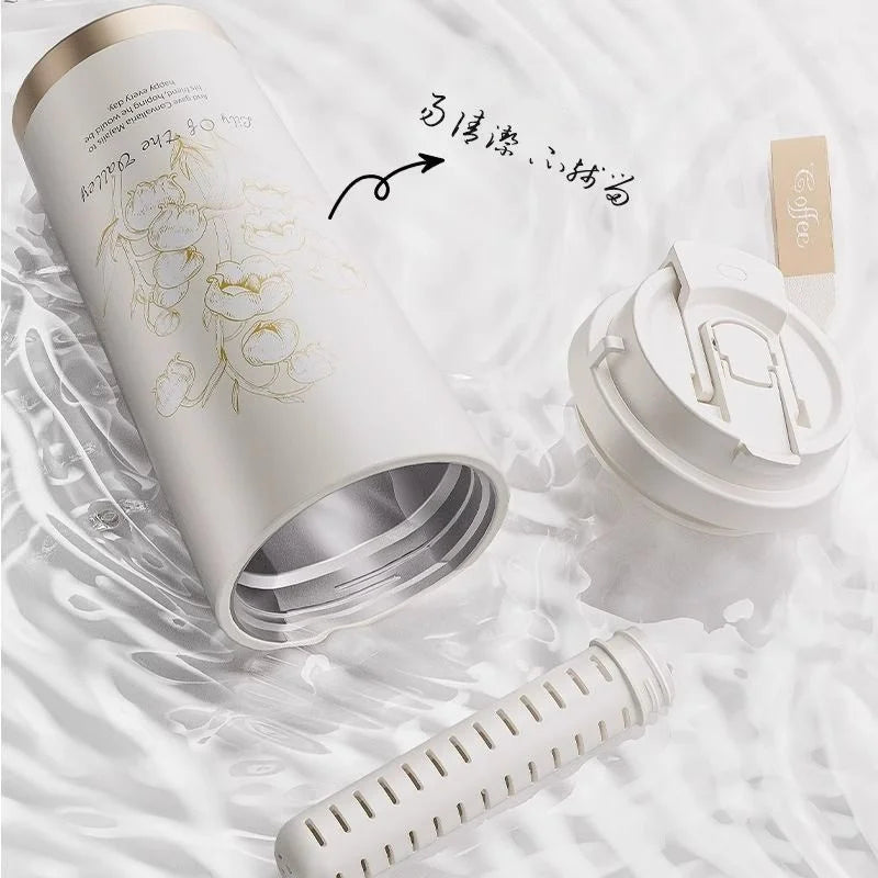 GIANXI Lily Of The Valley Design Travel Portable Leakproof Coffee Cup Stainless Steel Insulated Bottle Cold Cup Handy Cup