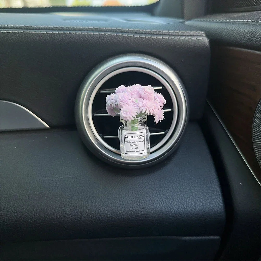 Car Center Console Air Outlet Simulated Flower Clips Ornaments Babysbreath Jasmine Glass Vase Ornaments For Girls Decorations