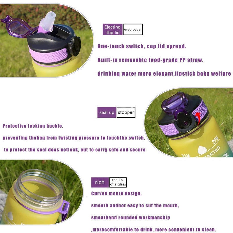 750/1000ML Large Capacity Sports Water Bottle Leak Proof Colorful Plastic Cup Drinking Outdoor Travel Portable Gym Fitness Jugs