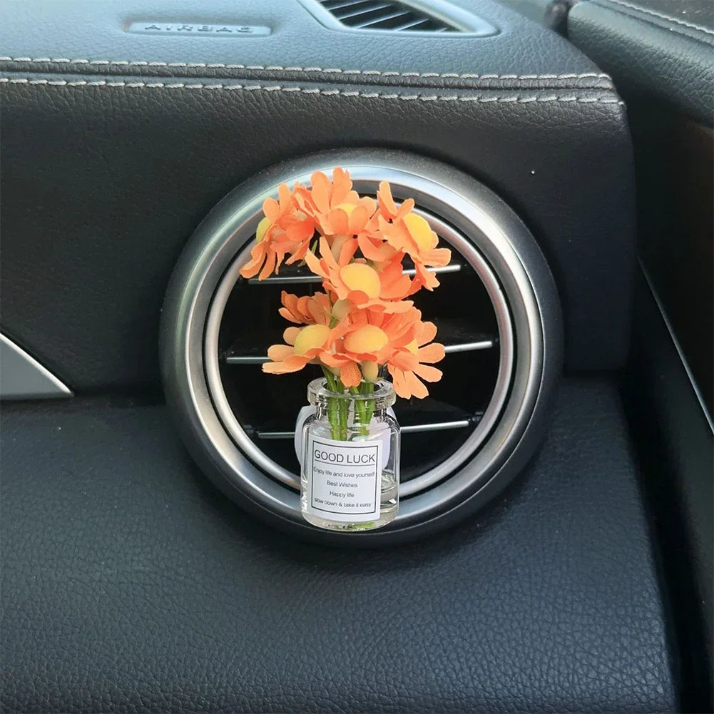 Car Center Console Air Outlet Simulated Flower Clips Ornaments Babysbreath Jasmine Glass Vase Ornaments For Girls Decorations