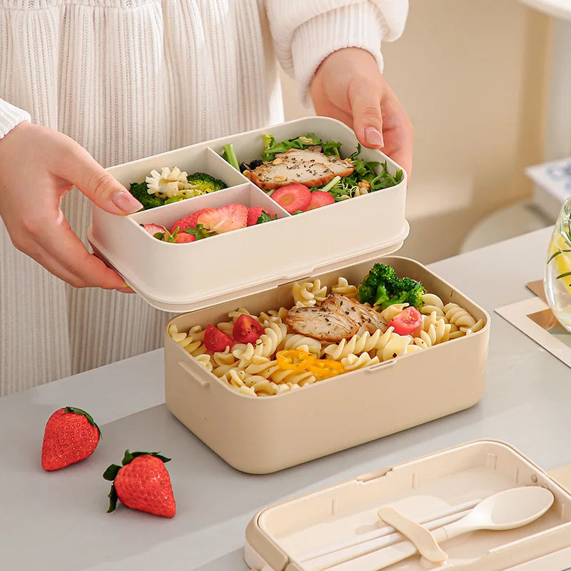 Picnic Panda Lunch Box Double-Layer Bamboo Firbe Kid's Bento Box Microwave Heating Portable Lunch Box Panda Flowers Bento box