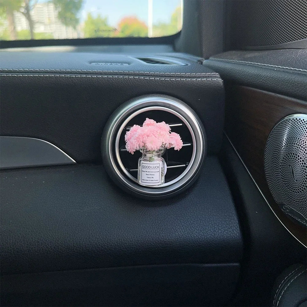 Car Center Console Air Outlet Simulated Flower Clips Ornaments Babysbreath Jasmine Glass Vase Ornaments For Girls Decorations
