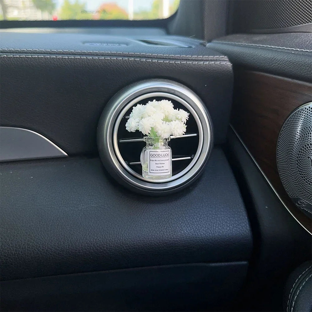 Car Center Console Air Outlet Simulated Flower Clips Ornaments Babysbreath Jasmine Glass Vase Ornaments For Girls Decorations