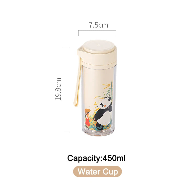 Picnic Panda Lunch Box Double-Layer Bamboo Firbe Kid's Bento Box Microwave Heating Portable Lunch Box Panda Flowers Bento box