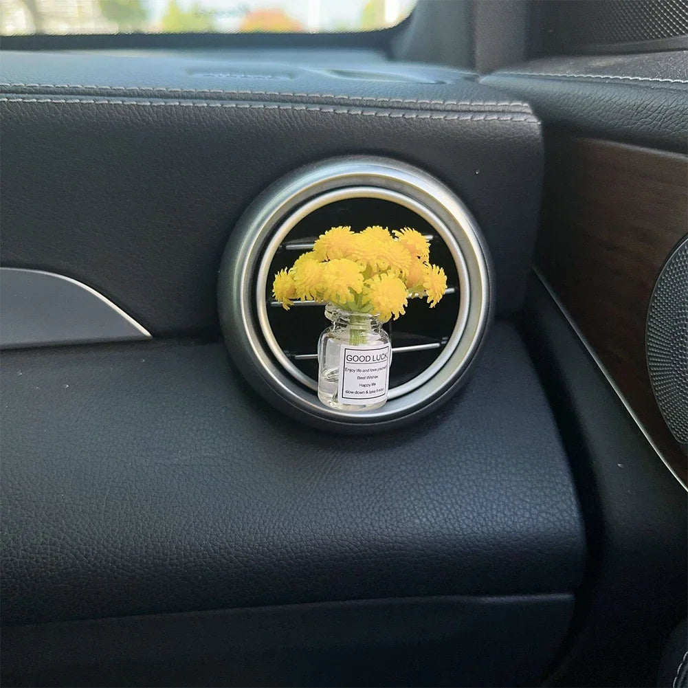 Car Center Console Air Outlet Simulated Flower Clips Ornaments Babysbreath Jasmine Glass Vase Ornaments For Girls Decorations
